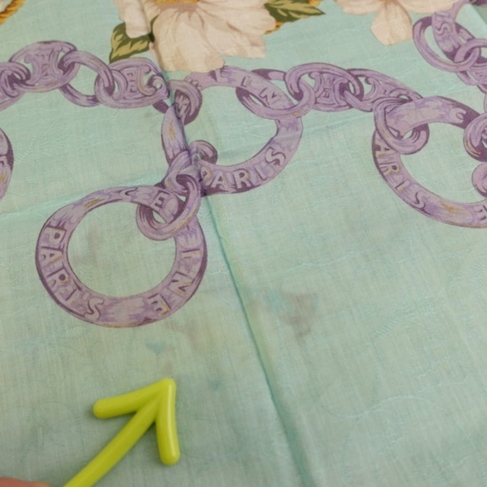 90s VTG CELINE Paris Handkerchief Blue Hibiscus Chain Link Scarf AUTH Luxe 20x19 - Picture 6 of 13